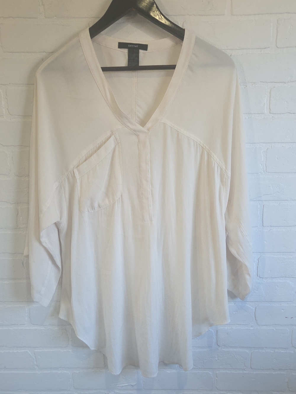 Smythe Cream V-Neck Tunic with Chest Pocket